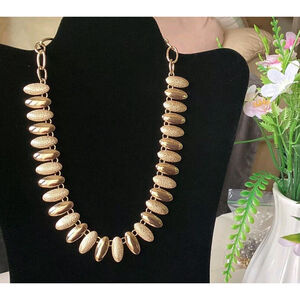 Gold Tone Necklace Smooth & Textured Linked Charms 18.5” By BB Jewelry Unique